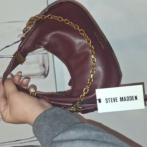 Steve Madden Wine Shoulder Bag with Gold Chain